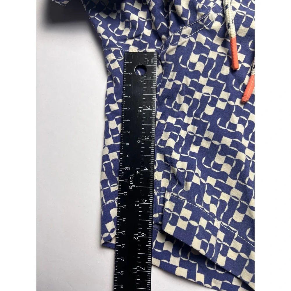 Psycho Bunny Swim Trunks Mens Medium Navy Cream Geometric Checkerboard Logo